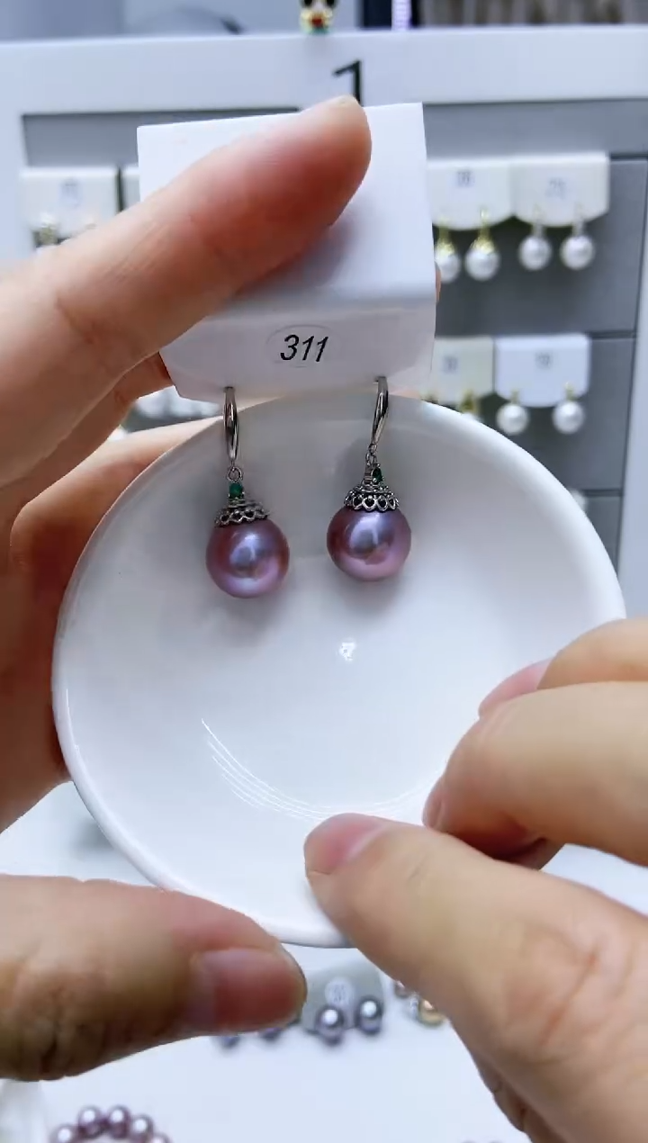 【闪购商品】淡水珍珠耳饰银S925镶嵌311银紫