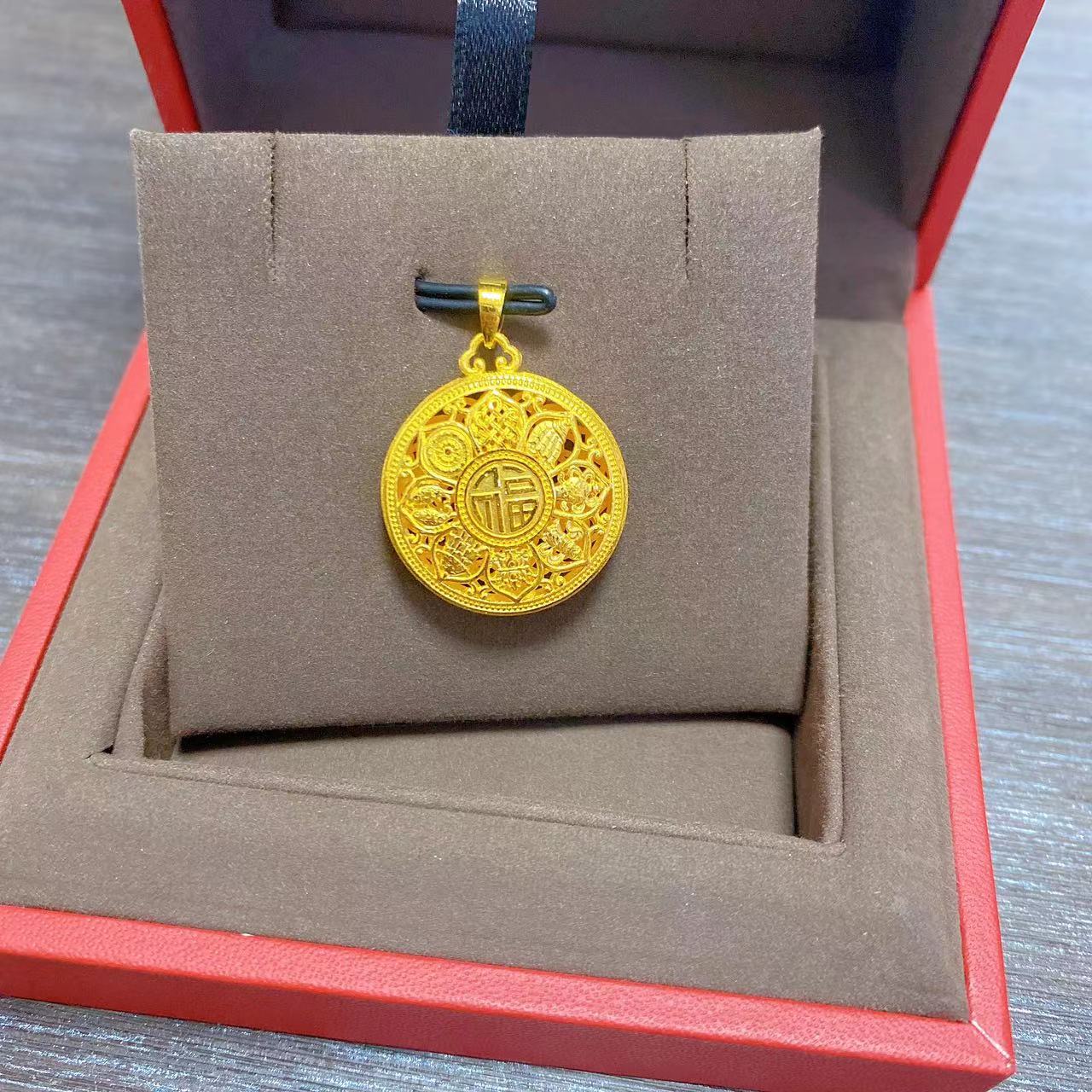 足金999.9精品时尚中款简约镂空 八宝罗盘百搭吊坠