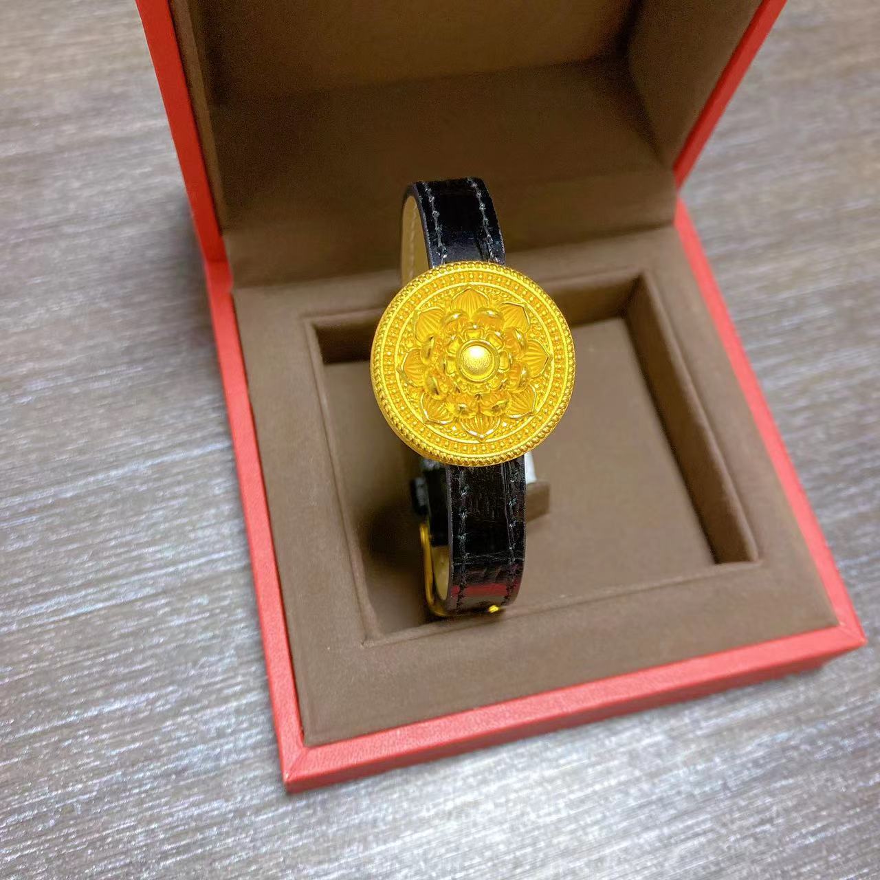 足金999 古法3D莲花八宝罗盘百搭吊坠