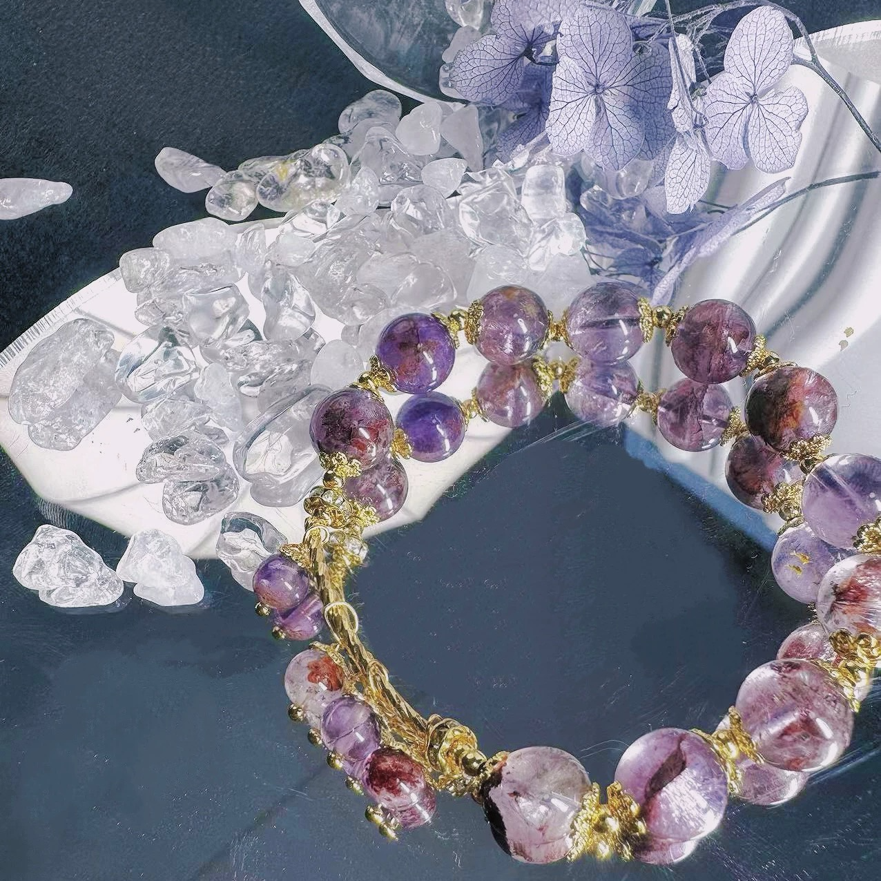 合金手链 【steph 】《紫幽灵》紫手链女小众气质串珠祝福锦鲤好运