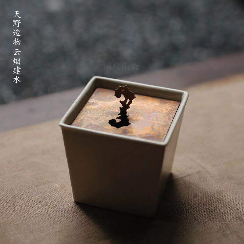 天野造物云烟建水手作仿虫蚀铜盖茶洗草木灰陶瓷蓄水渣斗茶船茶海