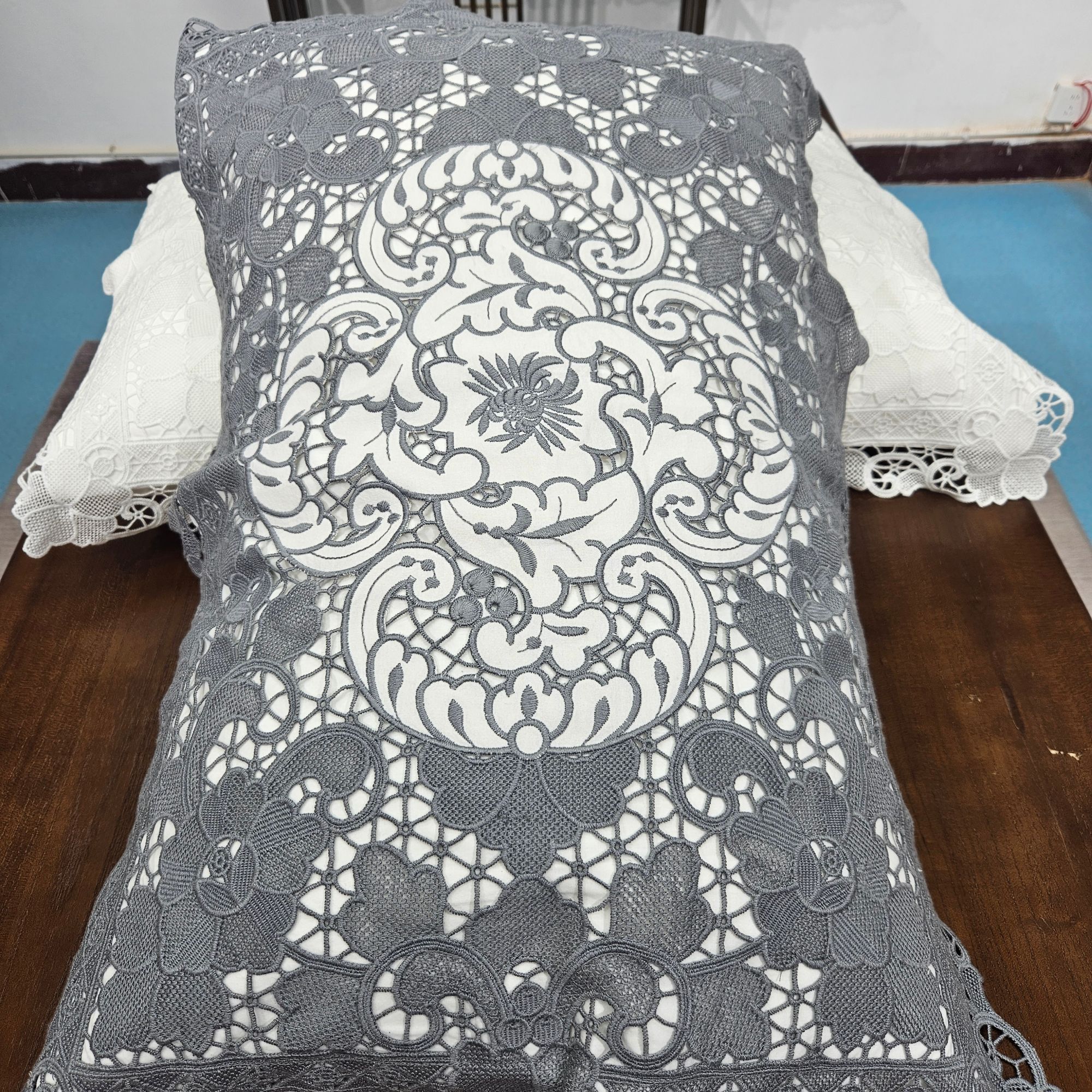 5801纯棉枕套葡萄花枕套加厚欧式长方形灰色白色蓝色大号含芯