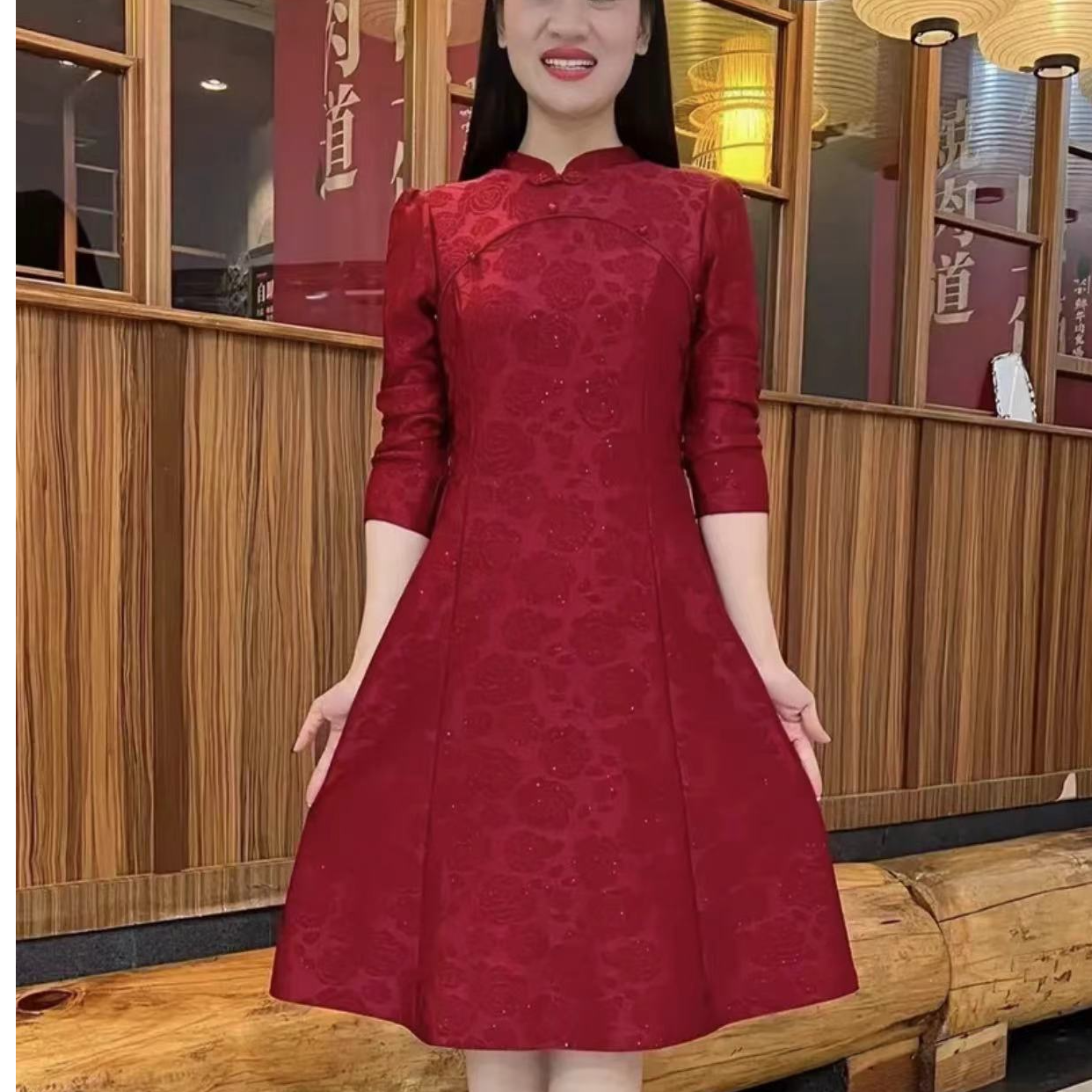 高端改良旗袍连衣裙女2024秋季新款中年妈妈装修身显瘦连衣裙