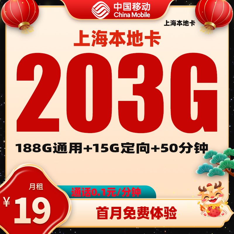 （仅发上海）移动19元203g手机卡流量全国通用流量卡手机卡校园卡