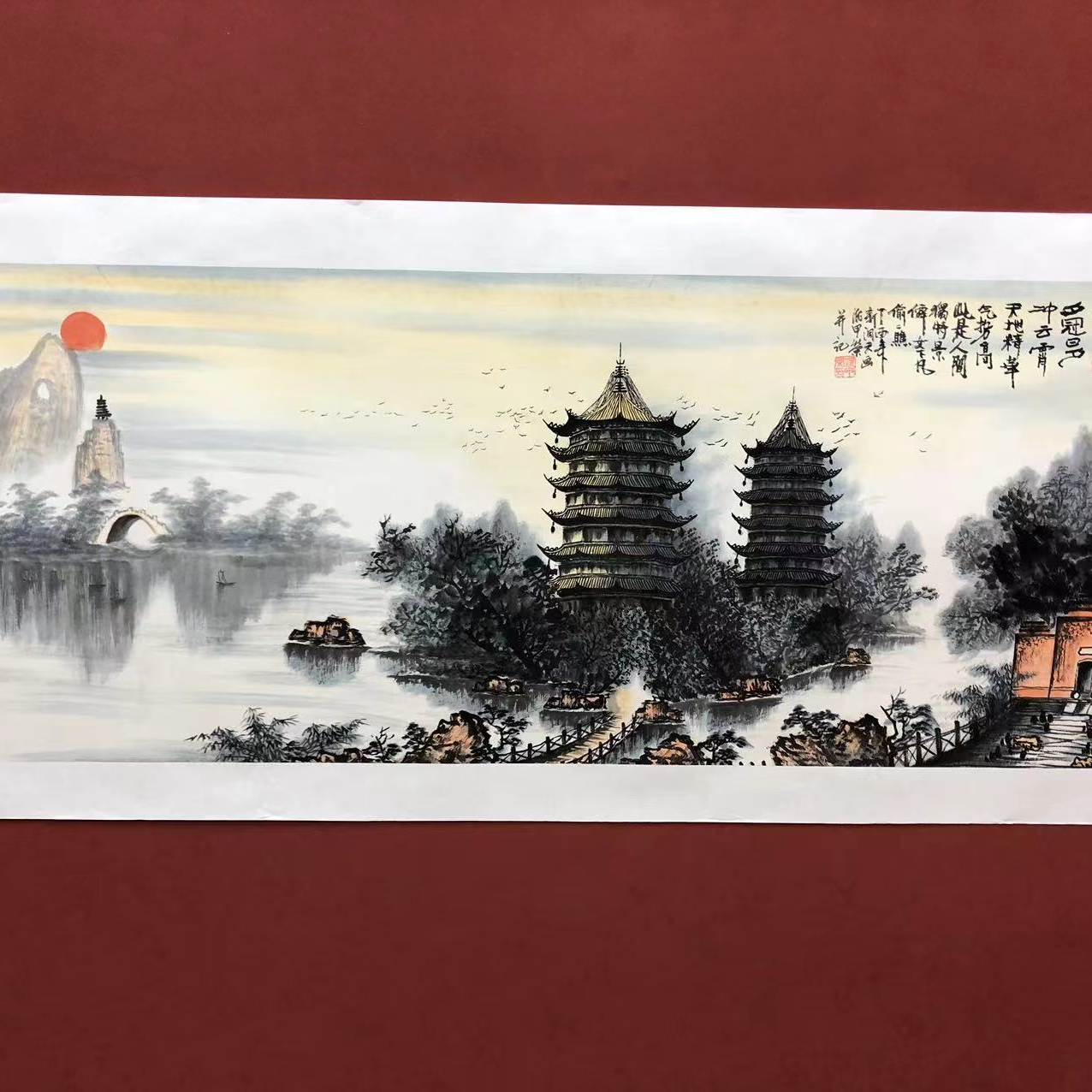  何甲荣作品 日月双塔 小六尺 