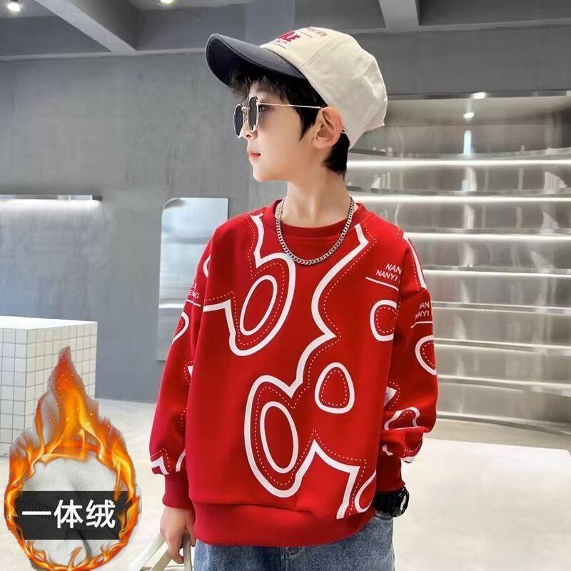 【小扬哥推荐】潮流男童加绒卫衣2023新款儿童装圆领上衣中大童外