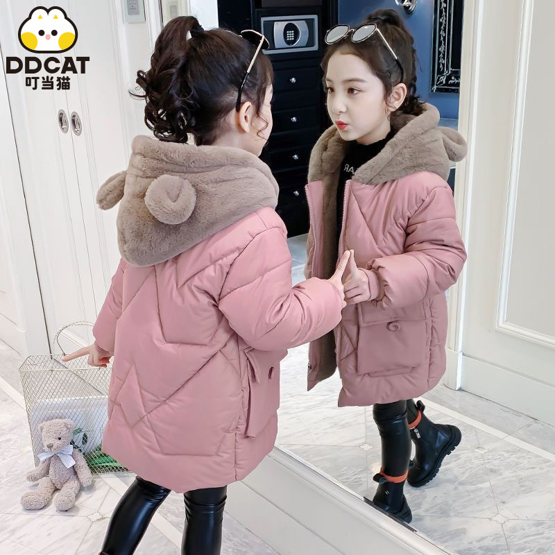 女童棉服2023新款儿童冬装中大童中长款加绒加厚外套冬季女孩棉衣