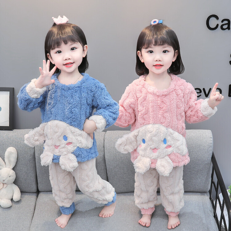 宝宝套装时尚潮流女童睡衣套装冬季珊瑚绒家居服玉桂狗包邮加厚潮