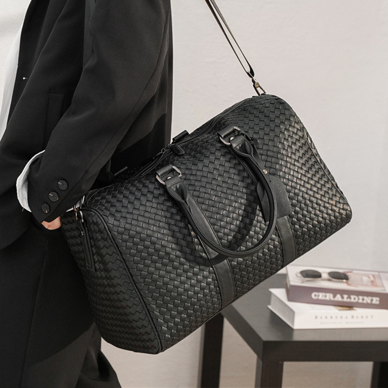 男士牛皮手工编织欧美大容量真皮短途旅行包休闲潮流手提健身包潮