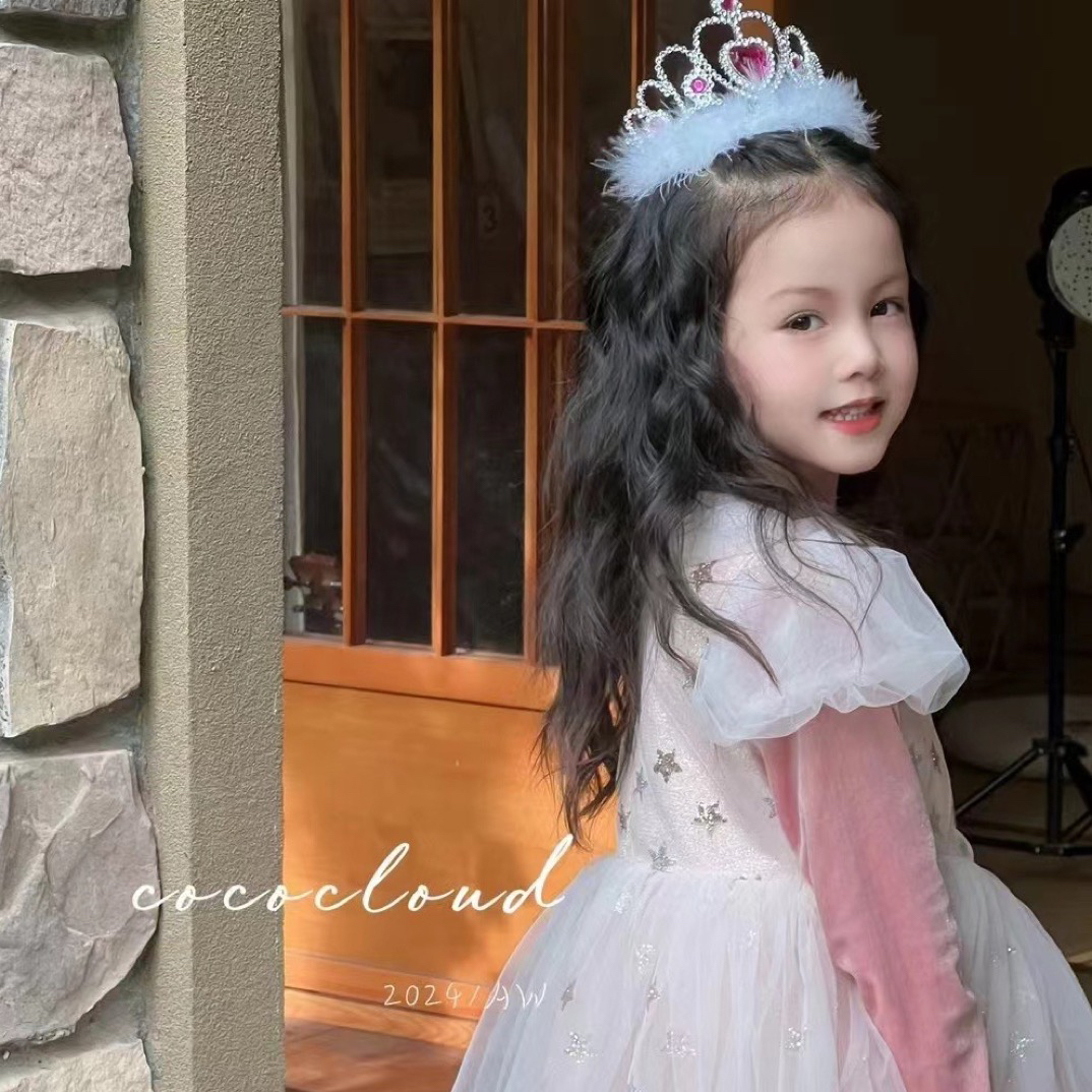 休闲长袖洋气白色宝宝走秀蓬蓬纱儿童蕾丝