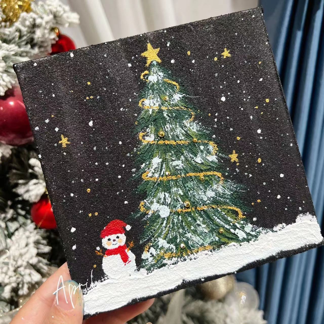 圣诞礼物 快乐立体肌理画DIY数字油画手工绘画石英砂填色客厅挂画