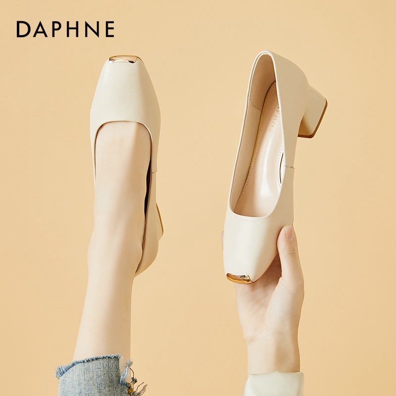 达芙妮真皮法式单鞋女2025新款爆款上班职业皮鞋女软底粗跟高跟鞋
