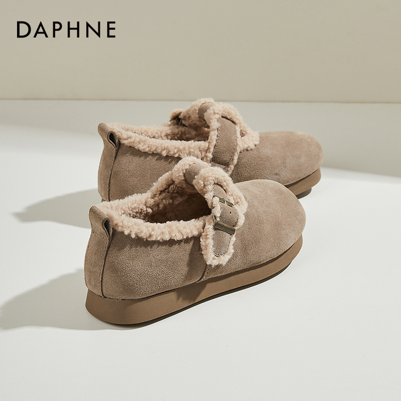 达芙妮加绒勃肯鞋女2025新款秋冬季保暖羊羔毛棉鞋厚底毛毛鞋外穿