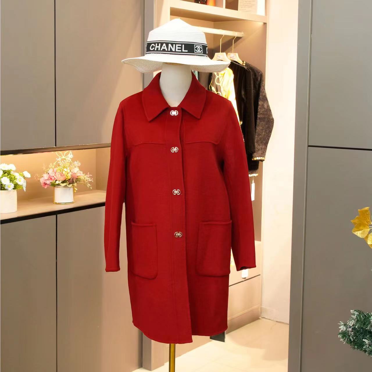 DY273【知后轻奢定制】红色娃娃领气质优雅金属扣修身大衣