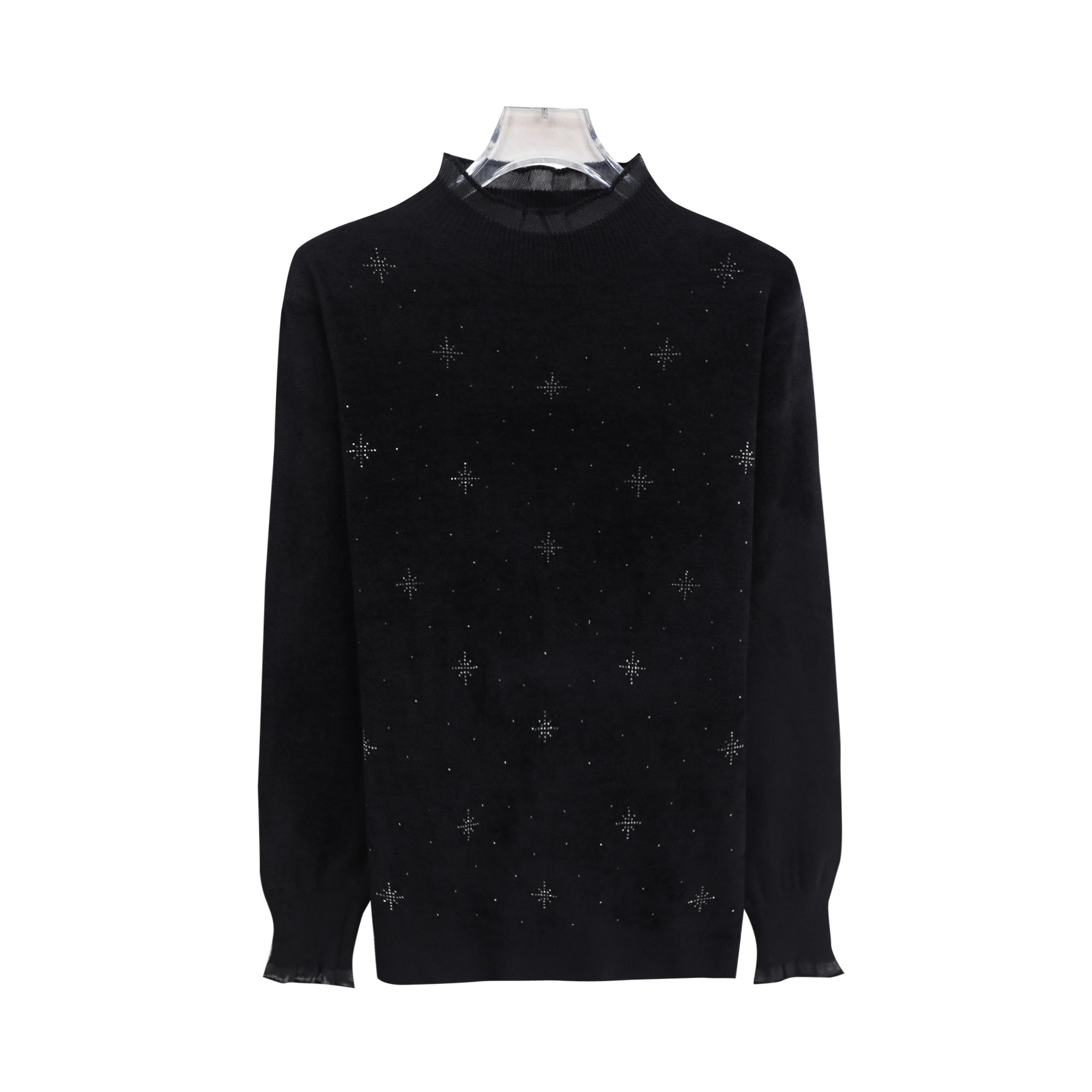 时尚木耳领设计感烫钻高级感宽松打底上衣S5310