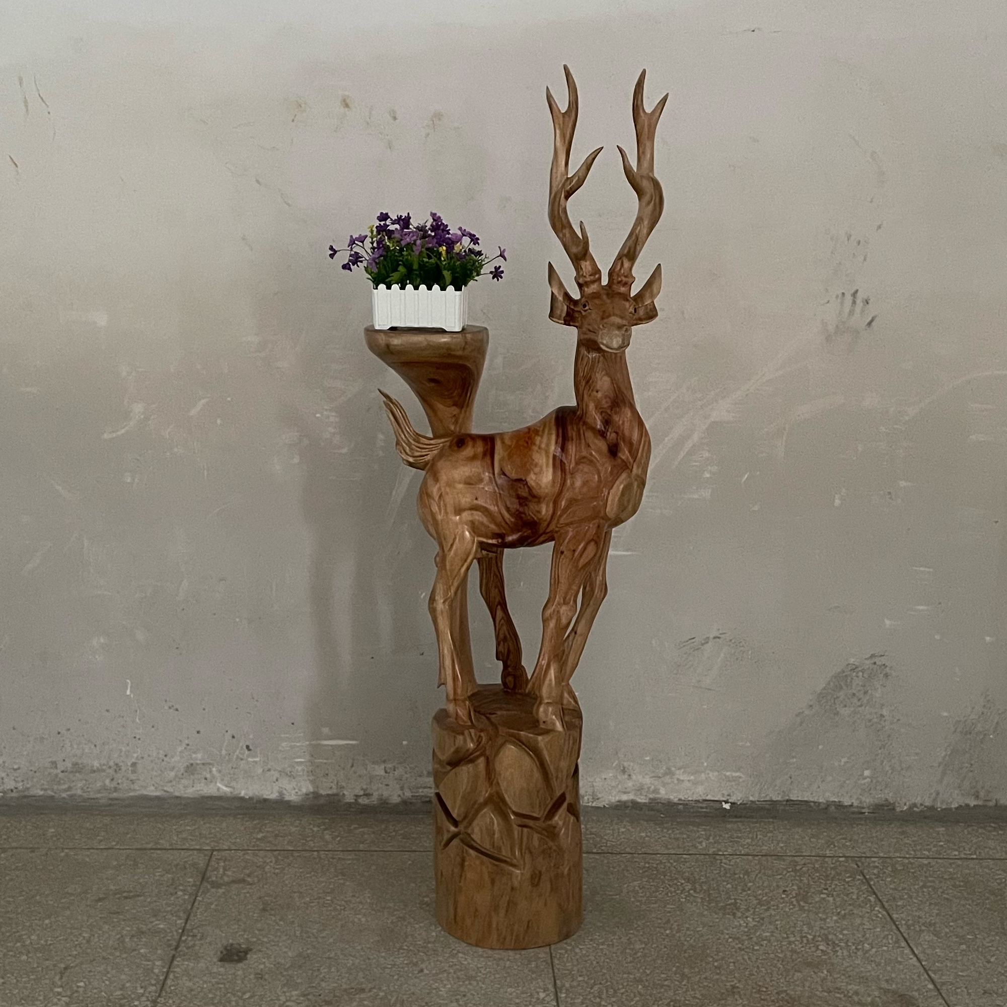 A15老花樟香樟木，工艺品梅花鹿花架，手工制作