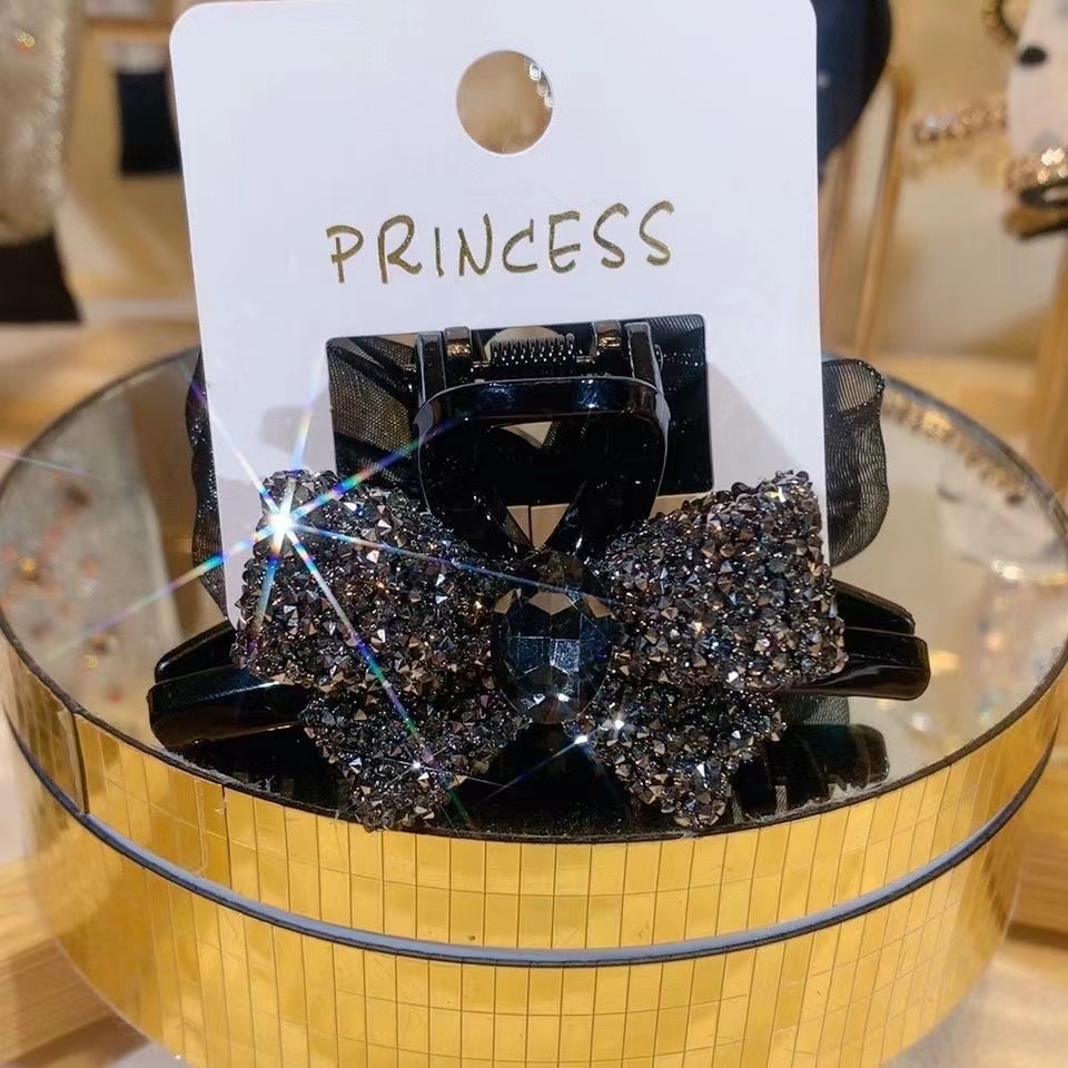 圳墨高端发饰  新款AB蝴蝶结网纱满钻发饰发夹