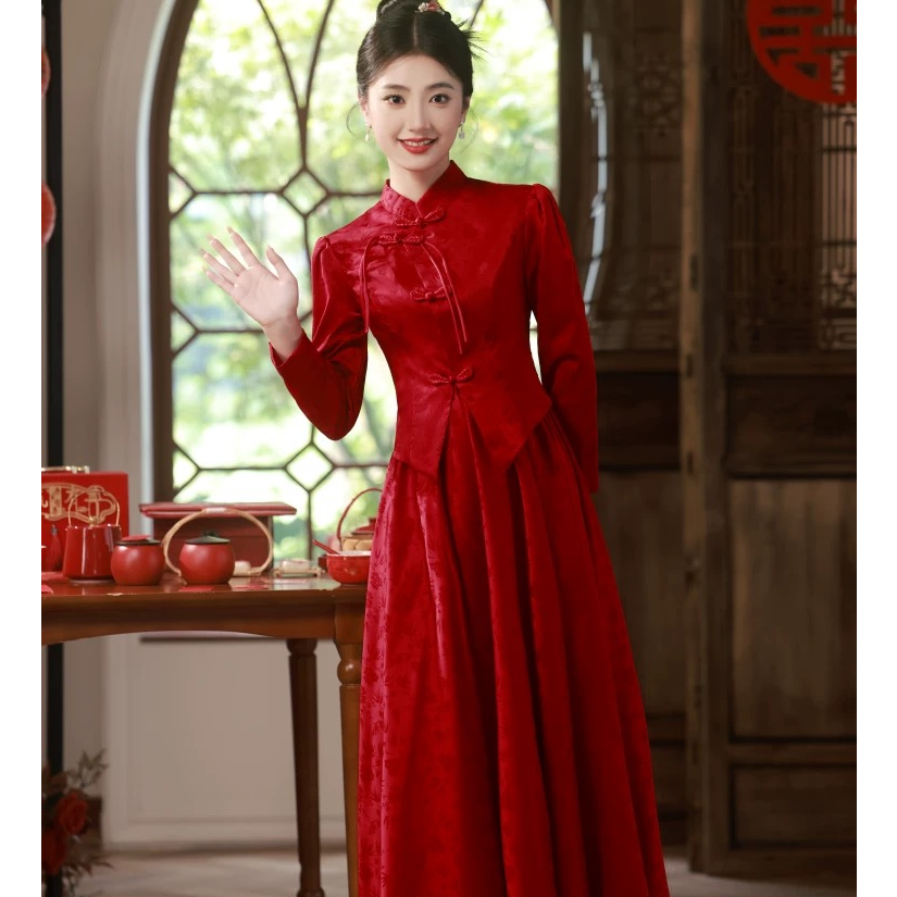 新中式旗袍结婚敬酒服2025新娘显瘦夏季短袖回门服红色订婚礼服女