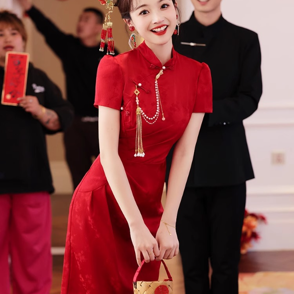 新中式敬酒服新娘旗袍小个子订婚礼服连衣裙结婚改良显瘦女夏季
