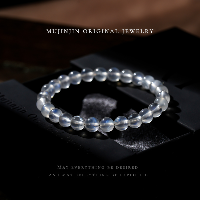 天然蓝月光石手串女款单圈手链气质送女朋友礼物百搭时尚