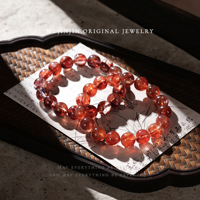 天然牛血红胶花水晶手串12m手链XL2906多样性发一A9_4-8