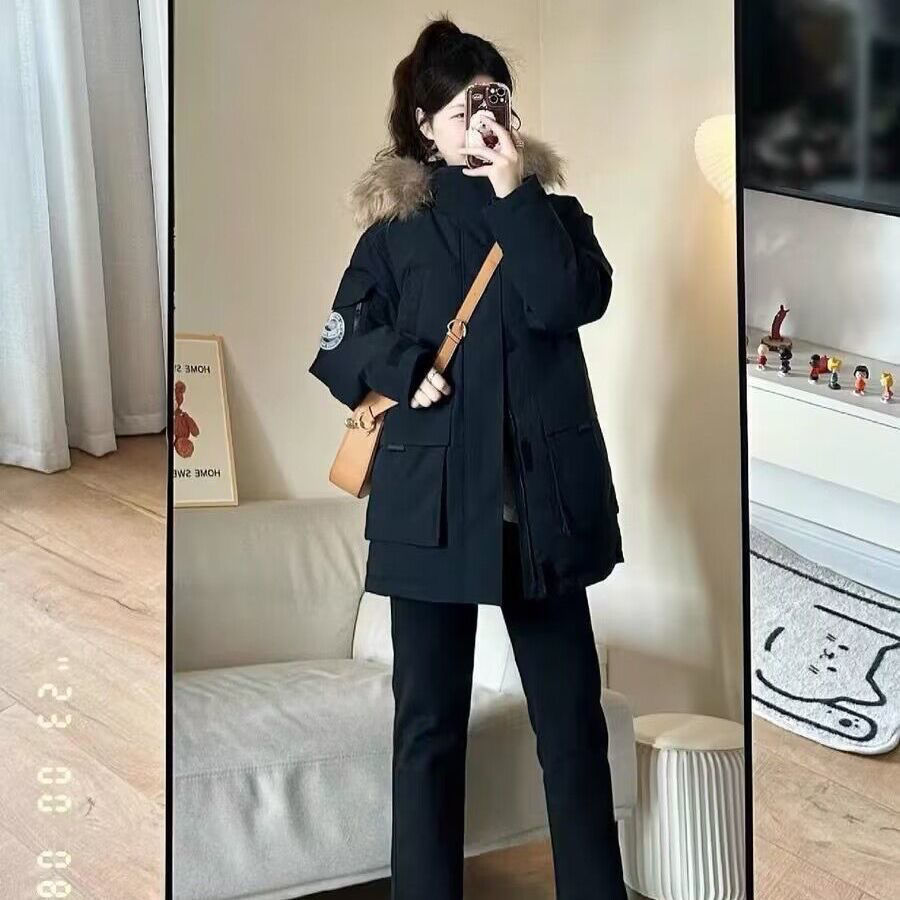 2023新款羽绒服大毛领派克服女冬季新款韩版连帽袄外套宽松加厚工