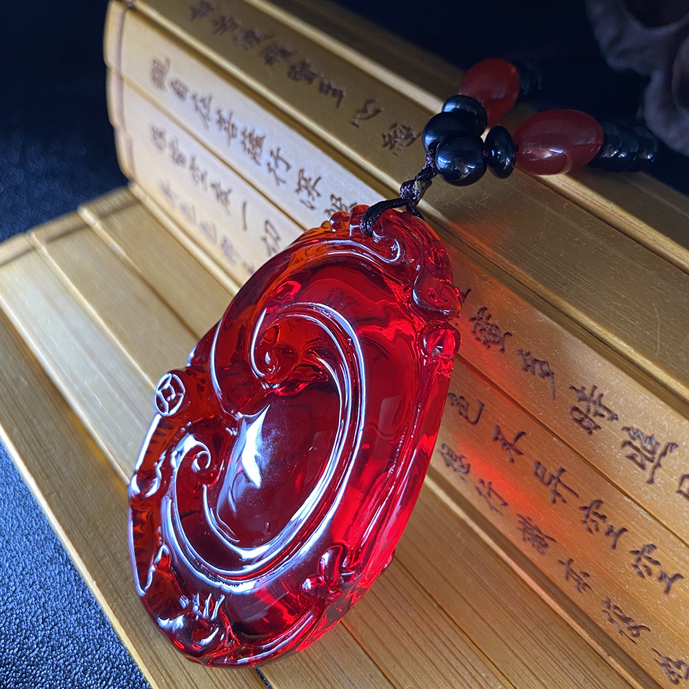 吊坠D402酒红色双面如意项链时尚百搭复古