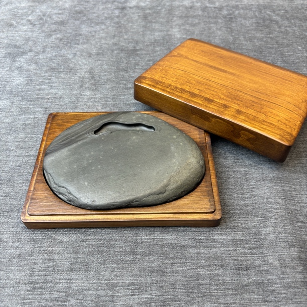 歙砚老坑眉纹籽料云纹砚砚台14.2/10.2/1.6