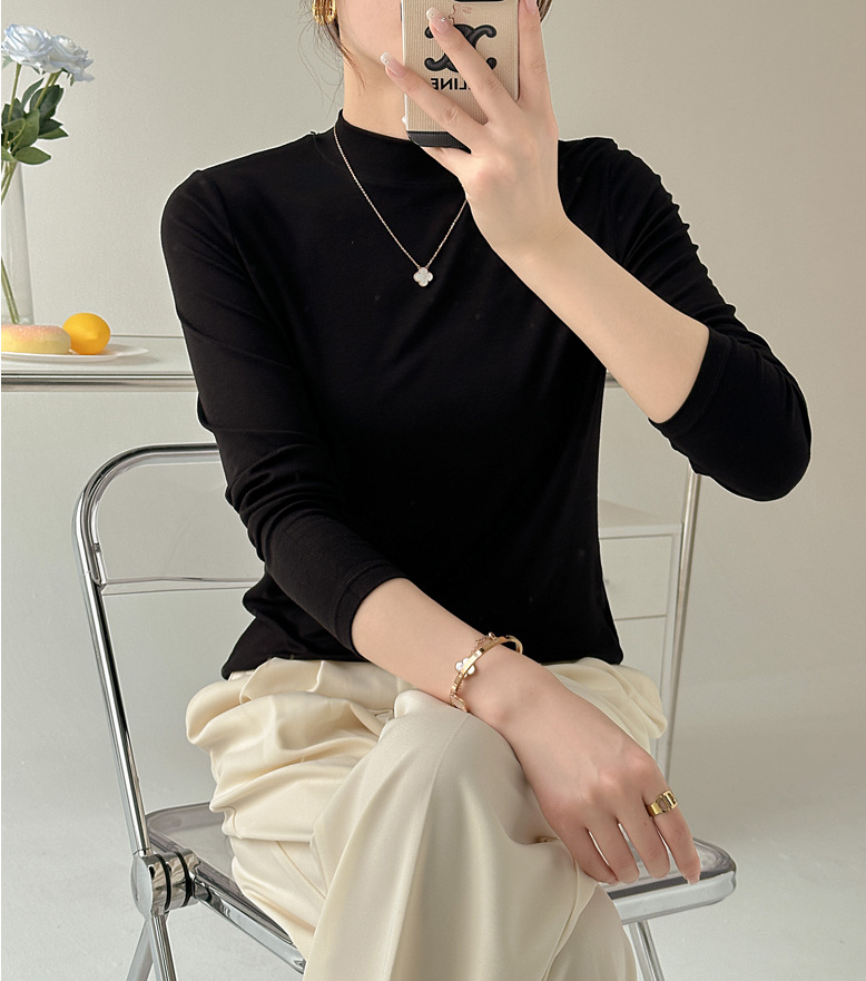 半高领领水溶打底衫女长袖修身显瘦内搭小衫