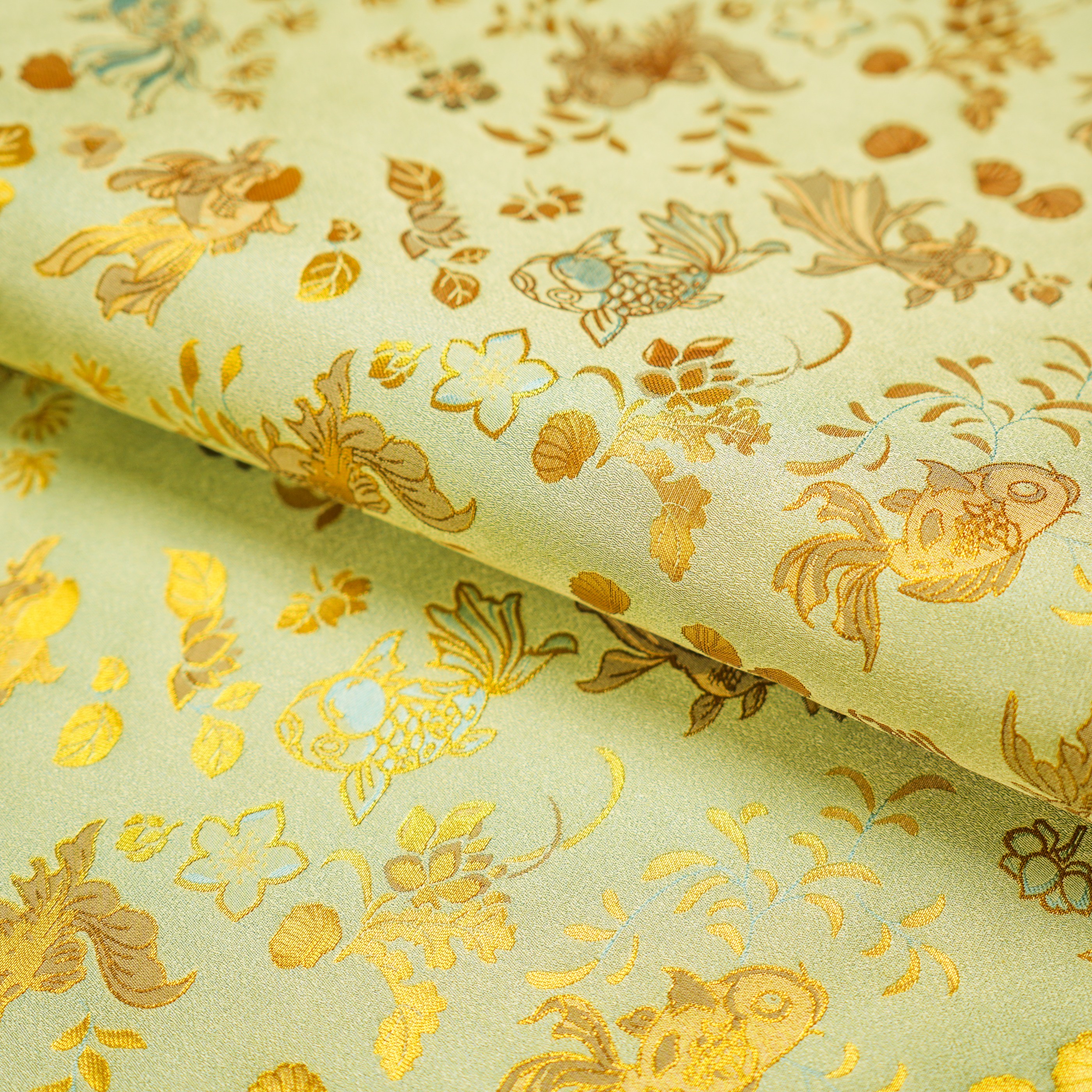 【水藻金鱼】老宋锦面料百分百桑蚕丝织金宋锦面料零剪