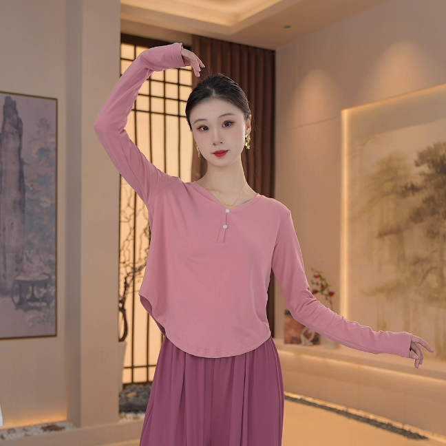 030牛奶丝长袖罩衫气质舞蹈服练功服上衣中国舞秋冬款显瘦保暖