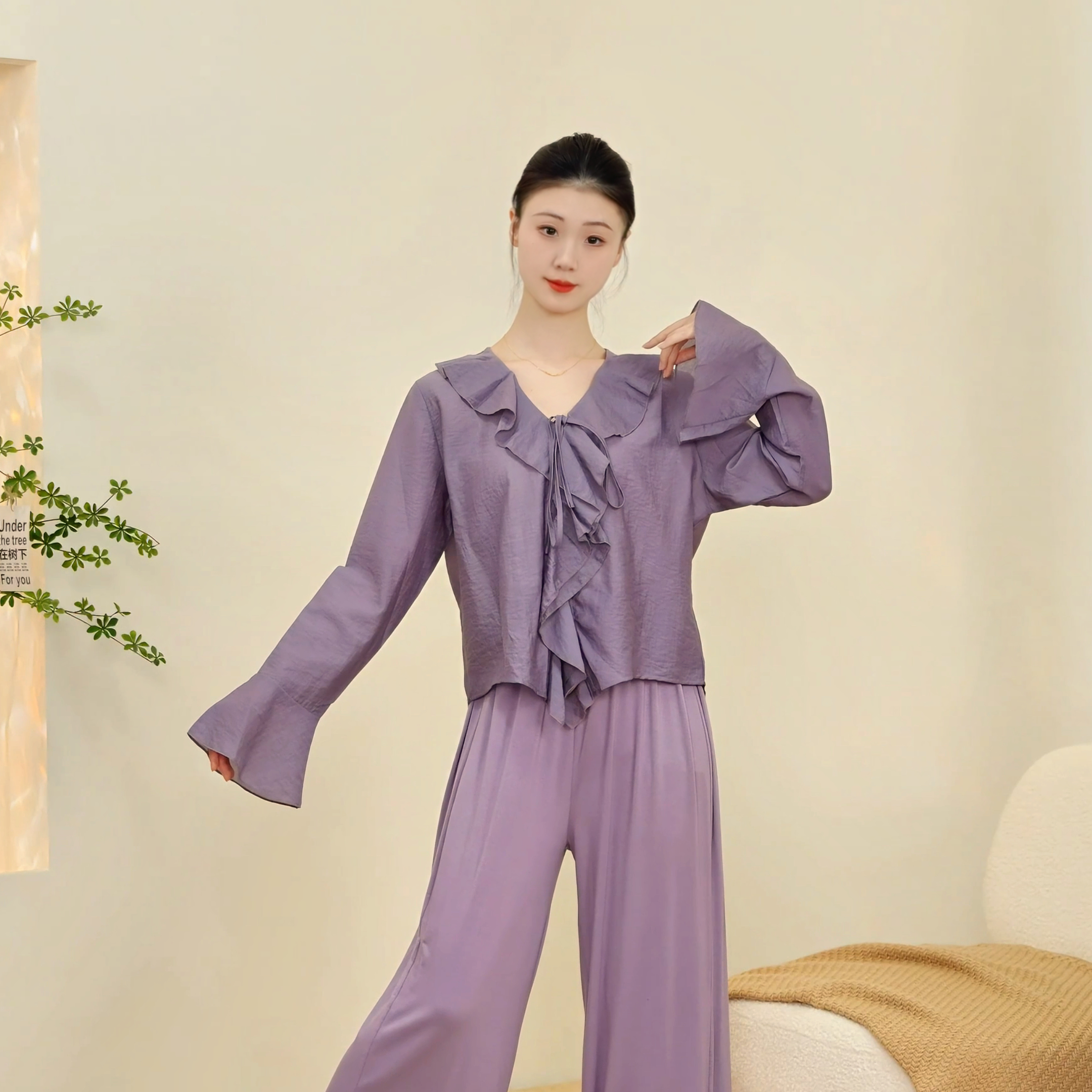 荷叶边设计款飘逸长袖舞蹈服显瘦可外穿形体服上衣中国舞