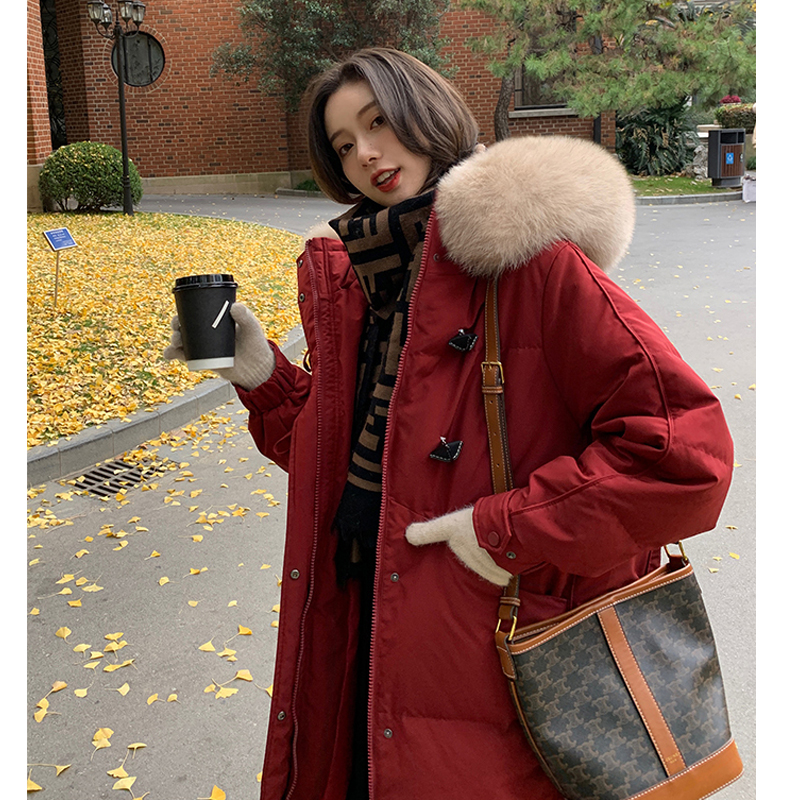 孕妇装冬季羽绒服2023年新款宽松中长款棉服外套喜庆红色过膝加厚