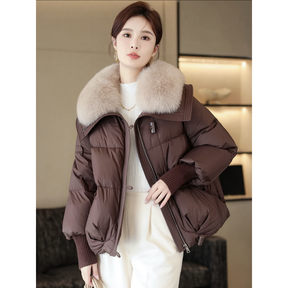 羽绒衣服2024新款羽绒服女海军领小个子短款宽松加厚可拆卸毛领鸭