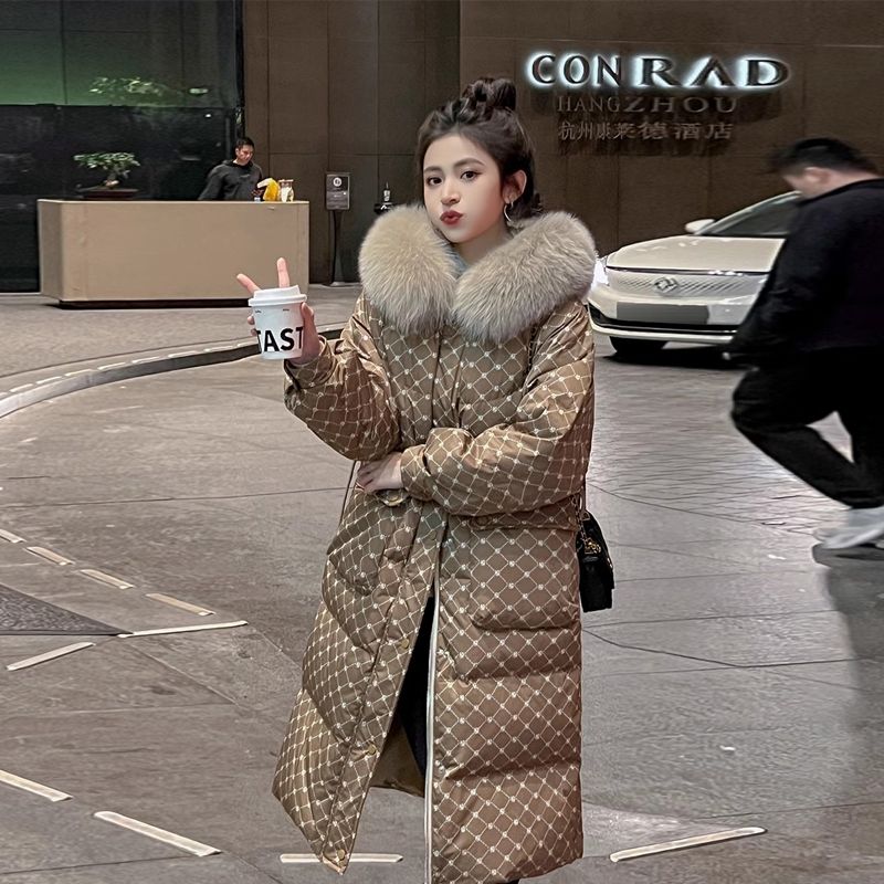 羽绒衣服大狐狸毛领美版白鸭绒羽绒服女2024年冬季新款中长款韩版