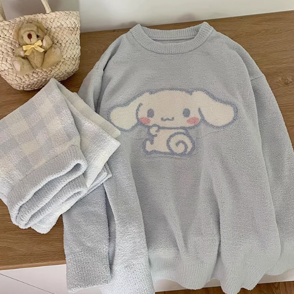 小扬哥少女甜美玉桂狗半边绒睡衣女冬款加绒2023新款可出门长裤家