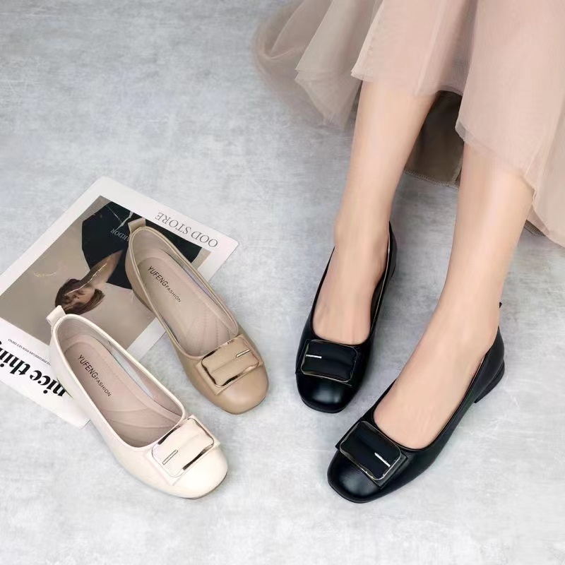 轻便舒适百搭女款女士乐福鞋软底真皮粗跟方头软面夏季时尚浅口