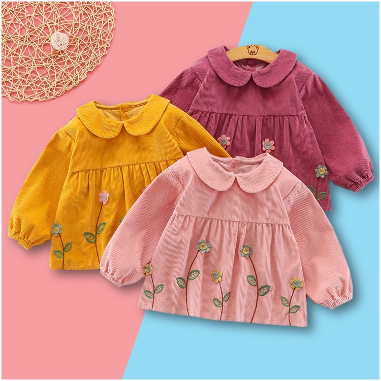 女宝宝秋冬款粗条绒反穿衣儿童长袖罩衣防水吃饭衣灯芯绒大码倒褂