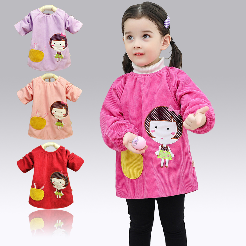 女宝宝罩衣大码吃饭衣秋冬儿童反穿衣宝宝防水防脏上衣外套小女孩