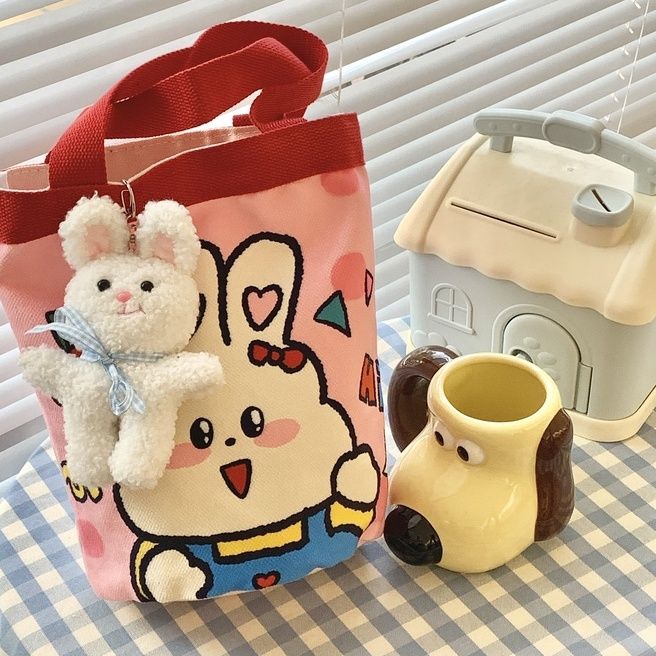 可爱涂鸦童趣水桶包包日系手提圆桶帆布包妈咪包便当袋上班小拎包