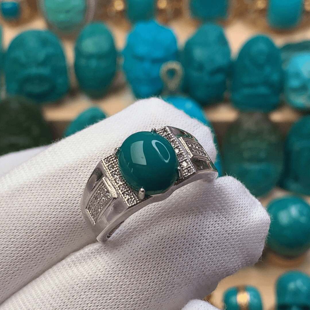 精品高瓷玉化绿松石戒指