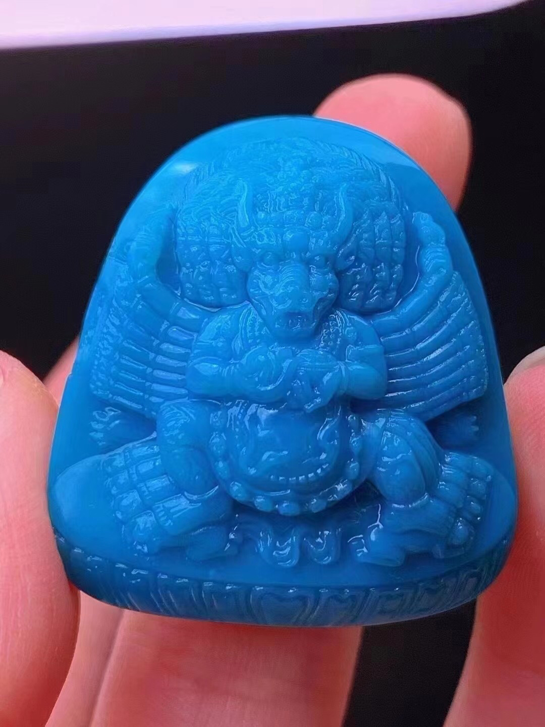 绿松石云盖寺高瓷高蓝暴力蓝大威德金刚雕件挂件