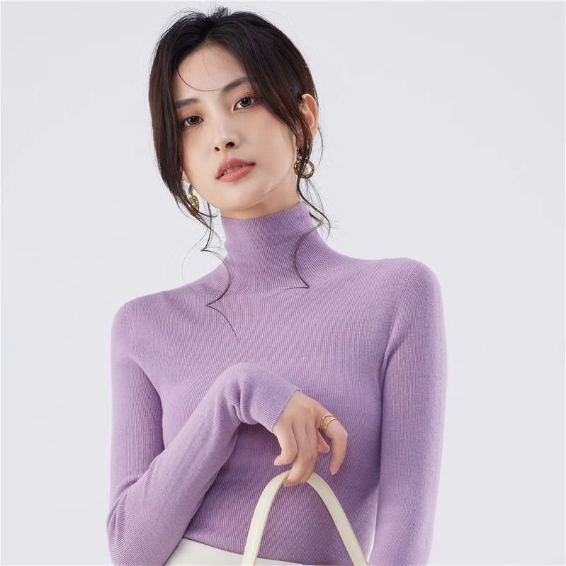 秋冬新款高领针织打底衫女设计感小众内搭毛衣内搭修身长袖上衣潮