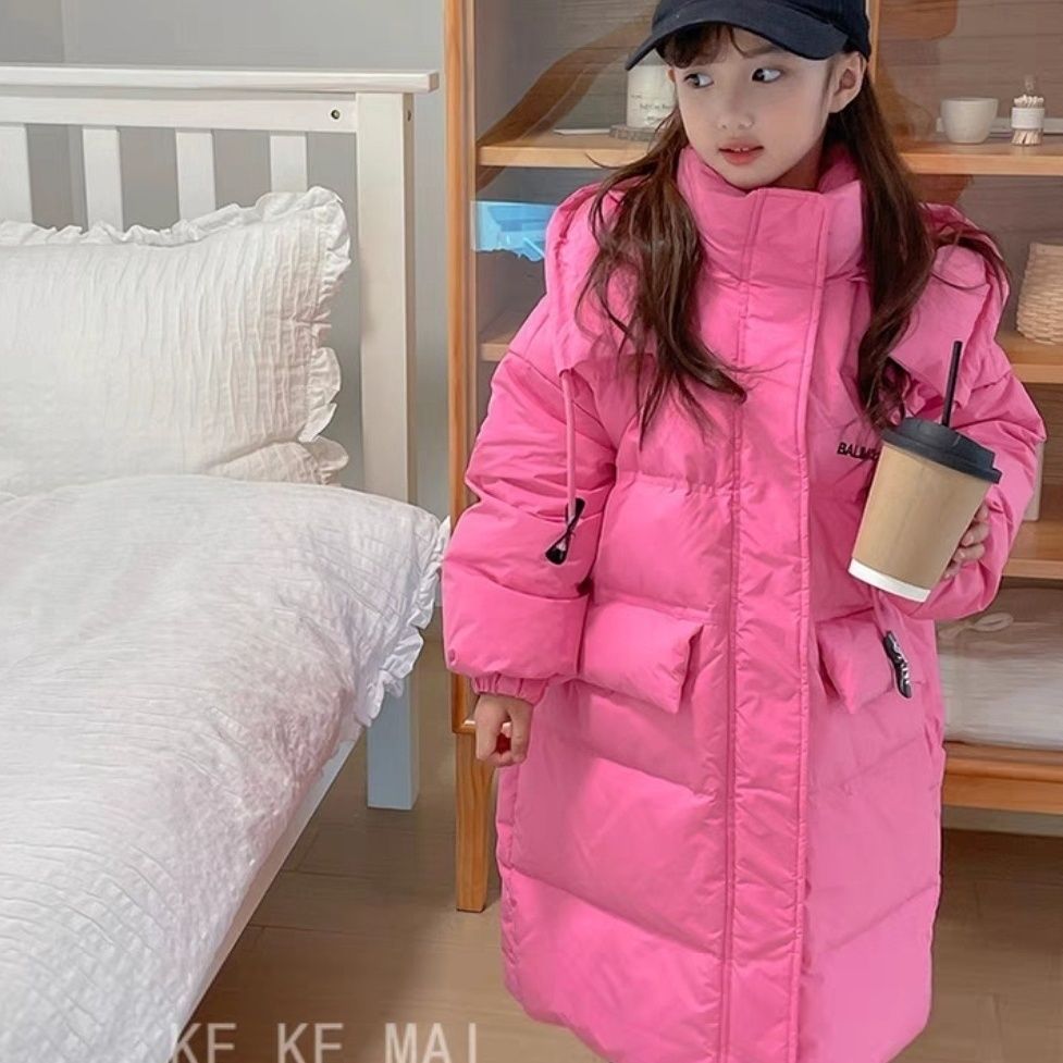 儿童加厚羽绒服2023新款男童女童过膝长款中大童连帽白鸭洋气时尚
