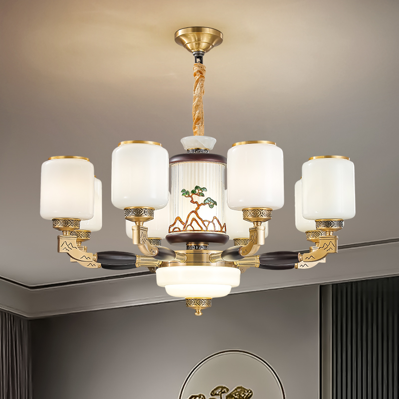 新中式铜加实木中国风客厅餐厅别墅书房禅意简约大气客厅吊灯