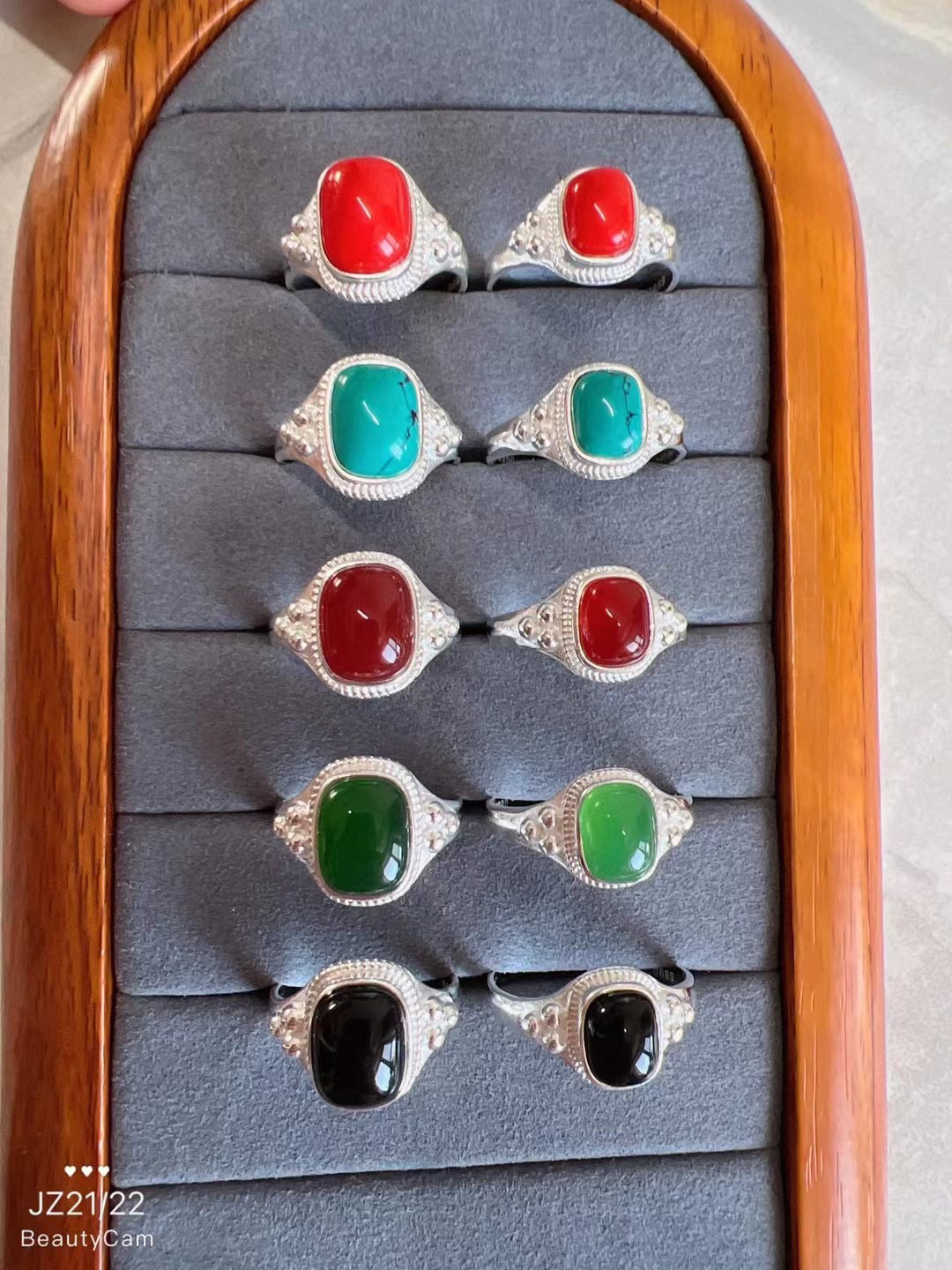 足银银制品 三个点儿方形戒指