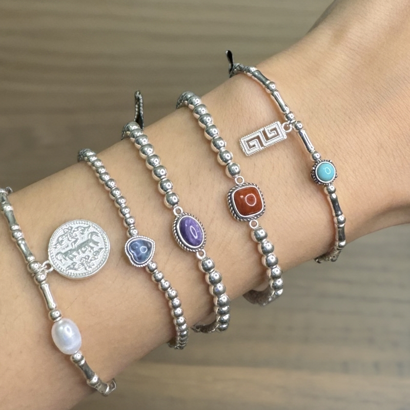 925银银制品 纯银黑木尔呗珠手链