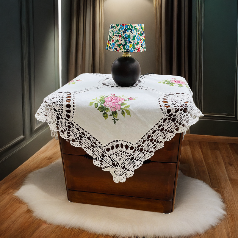 513-1【70*70cm】盖巾十字绣沙发靠背巾纯棉钩花布艺小盖布