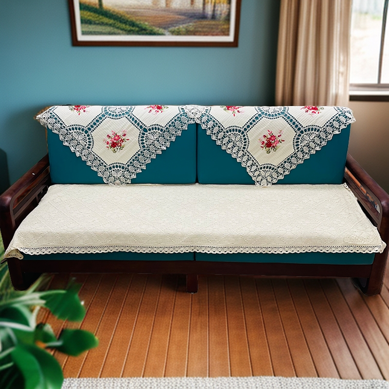 469【85*85cm】手工钩针丝带绣盖巾沙发靠背巾镂空家用盖布