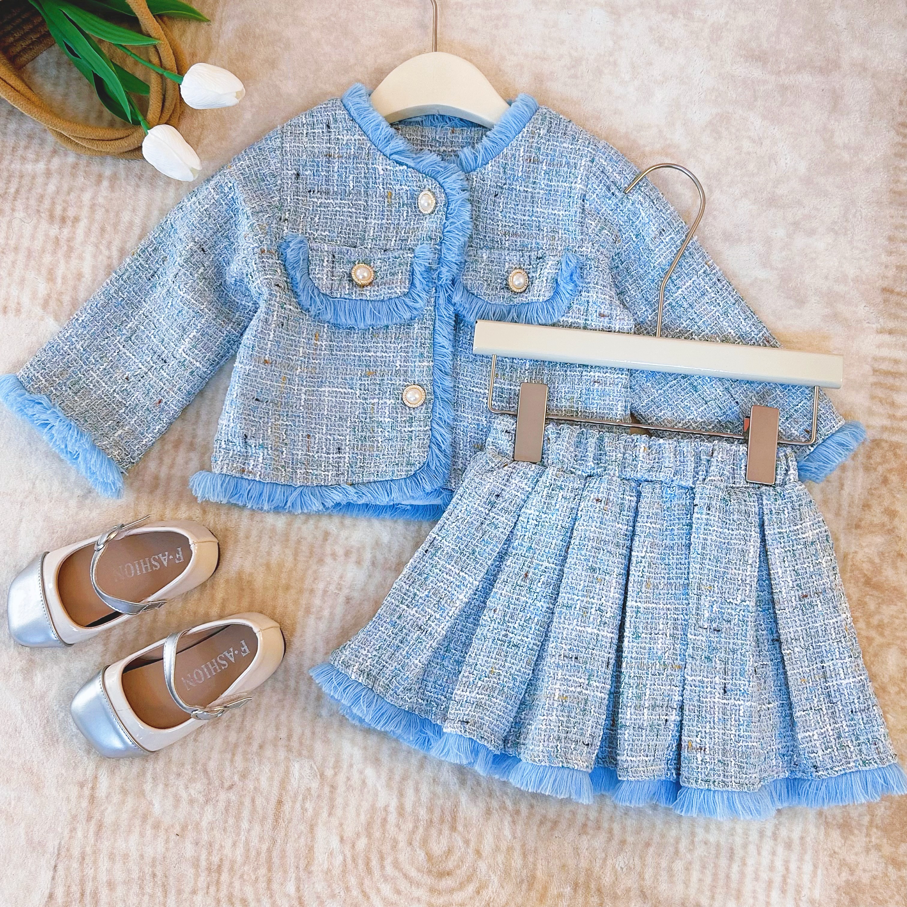 女童公主小香风2024秋装新款韩版儿童时髦外套半身裙两件套潮1471